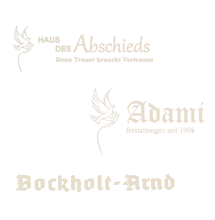 Unternehmensbereiche Logos, Haus des Abschieds, Adami Bestattungen und Bockholt-Arnd